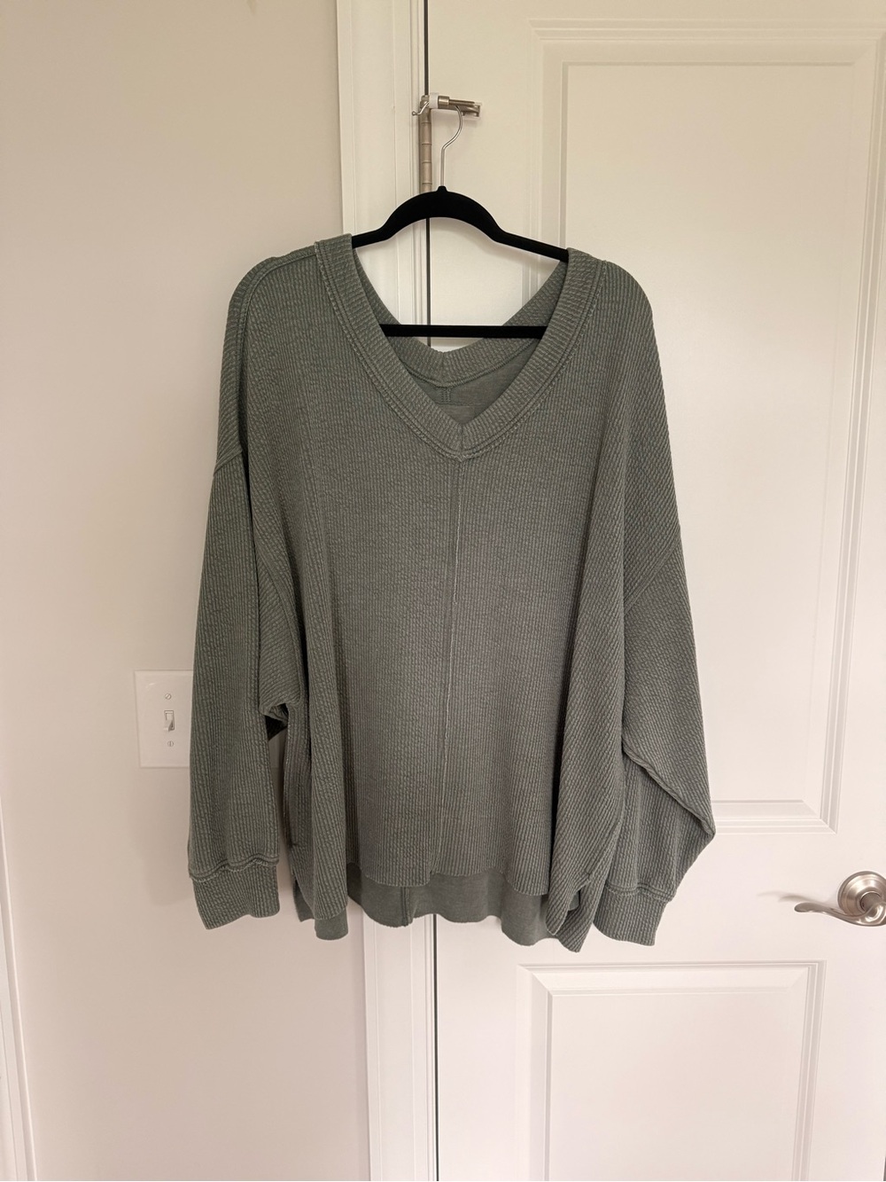 aerie Oversized V-Neck Waffle Knit Sweater - Sage
